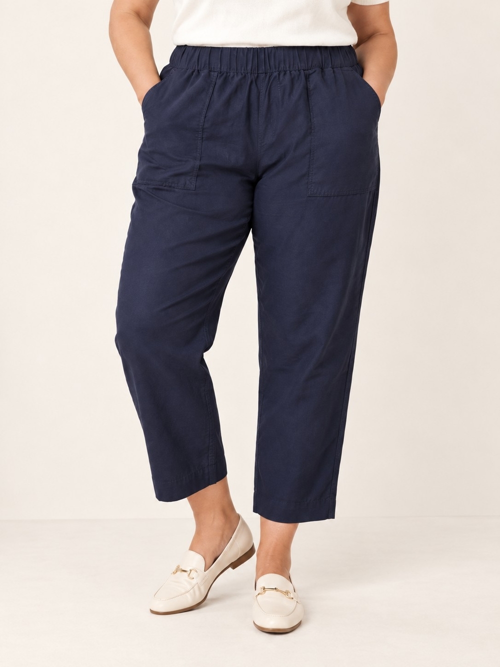 NWT Banana Republic Navy Tapered Crop Pull-On Pants XXL Linen Blend